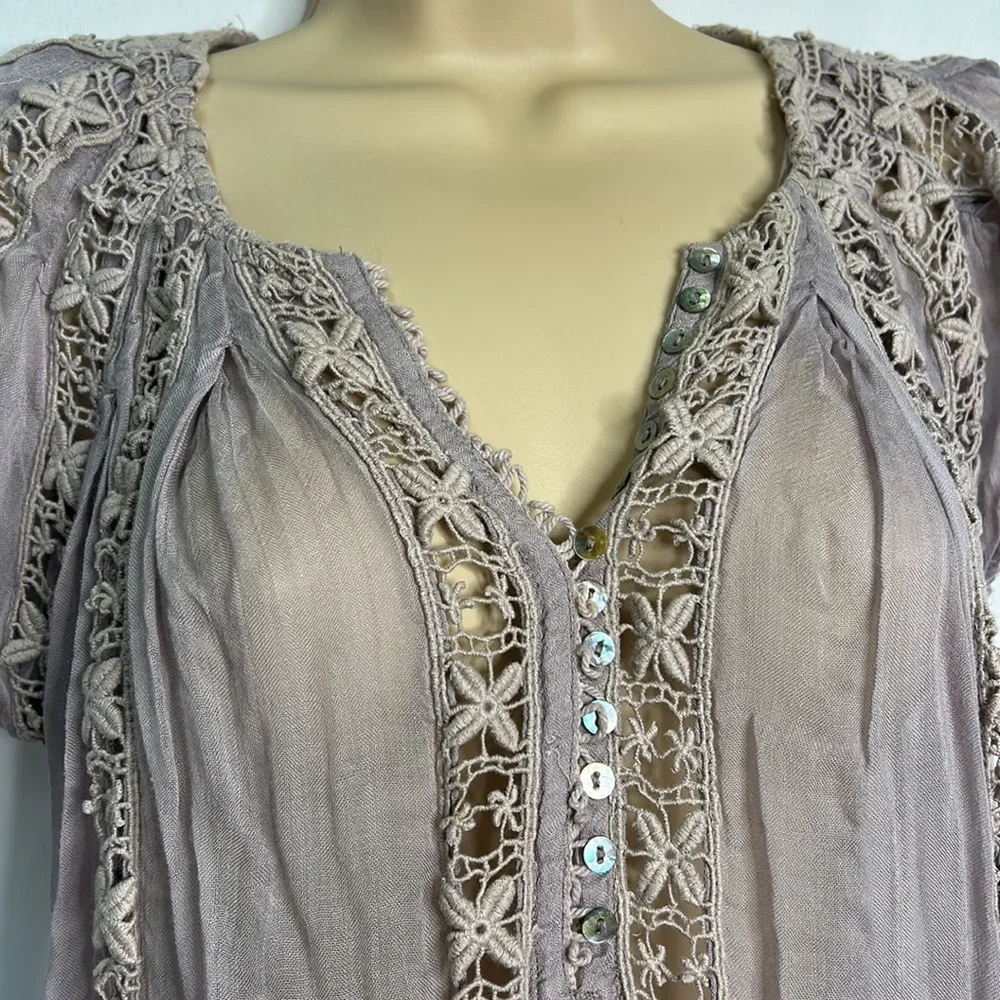 Free People sheer fairy raw edges lace top - Picture 3 of 12
